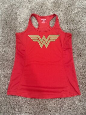 Wonder Woman Red Racerback Tank with Gold Emblem